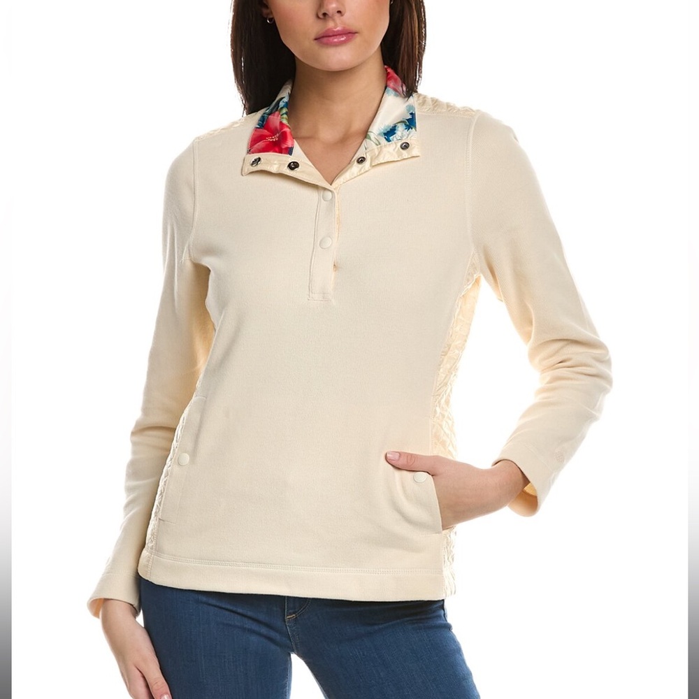 Tommy Bahama NWT Women Pullover Sweater Hybrid Aruba Quilted White Sand Size XL